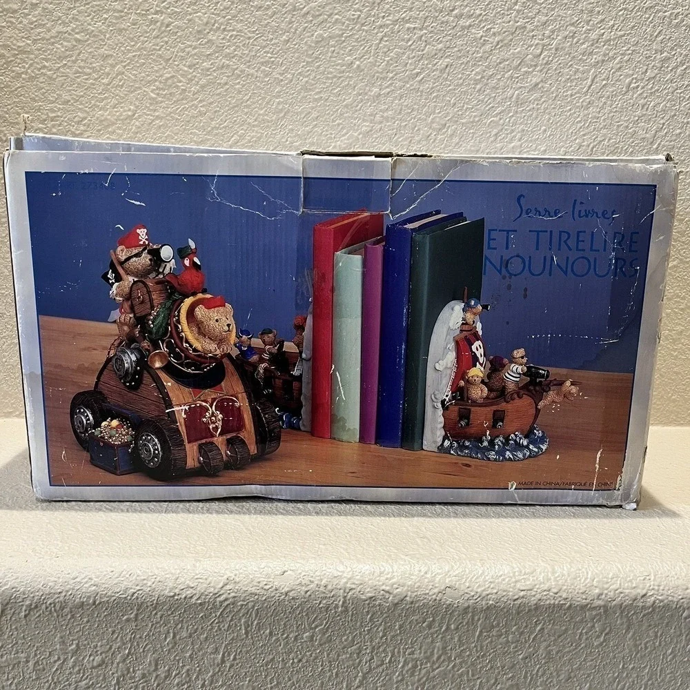 Teddy Bear Bookends & Bank‎ New in Box Hand Painted Pirate Ship Ocean Sea Cannon